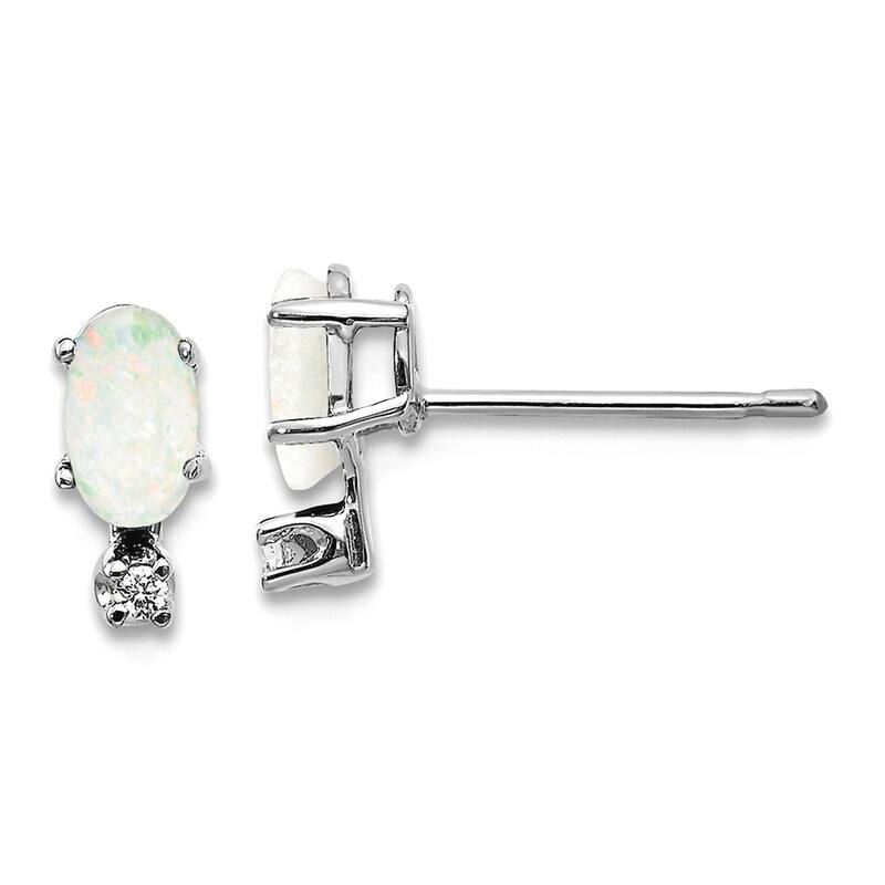 Curata 14k Yellow or White Gold Small Genuine Gemstone and Diamond Stud Earrings - 7x3mm - Opal - White