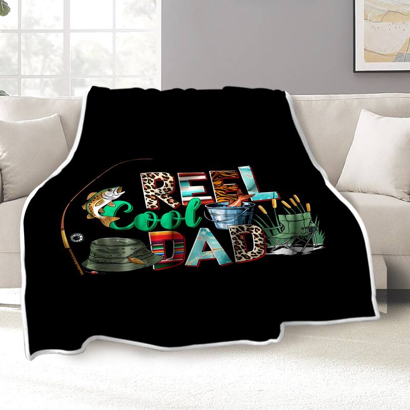 "Real Cool Dad" Fleece Blanket, Father's Day Gift for Fisherman Fishing Lover - 40"x50" - Black