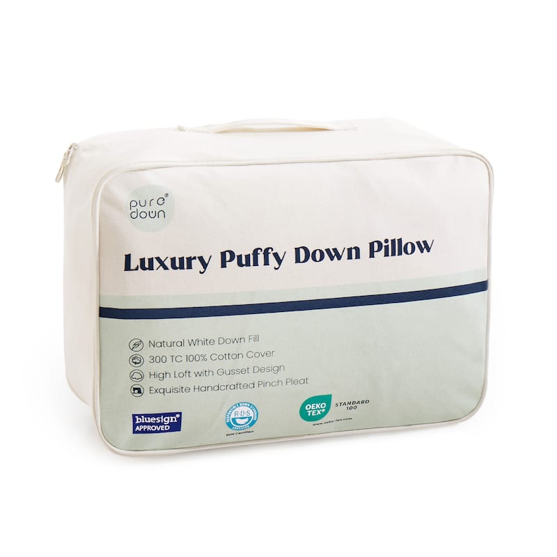 2 Pack Luxury Puffy Gusseted Down Bed Pillows with Pinch Pleat Design