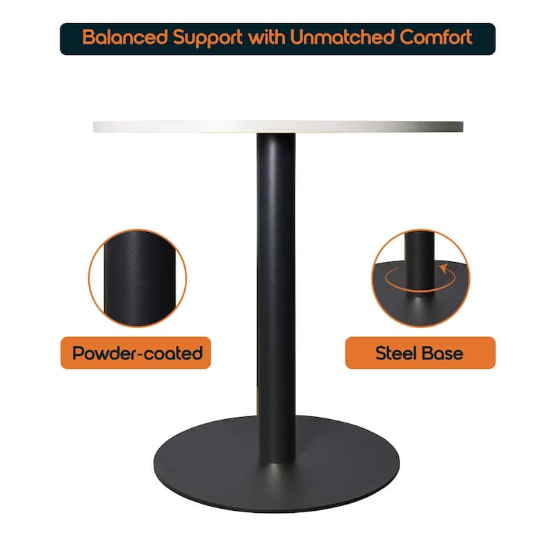 Vail Round Dining Table with 27 in. MDF Tabletop in Black Stainless Steel Round Base Accent Kitchen Table