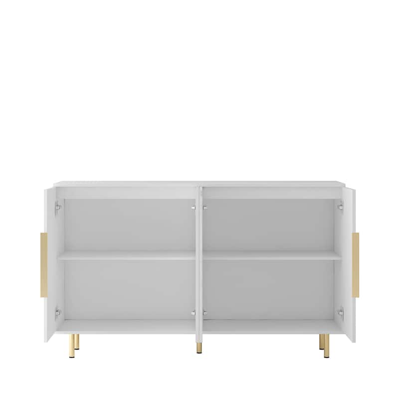 Buffet Cabinet with Fluted Decorative Doors, Wood Sideboard Cabinet with Metal Handles, Storage Cabinet with Adjustable Shelves