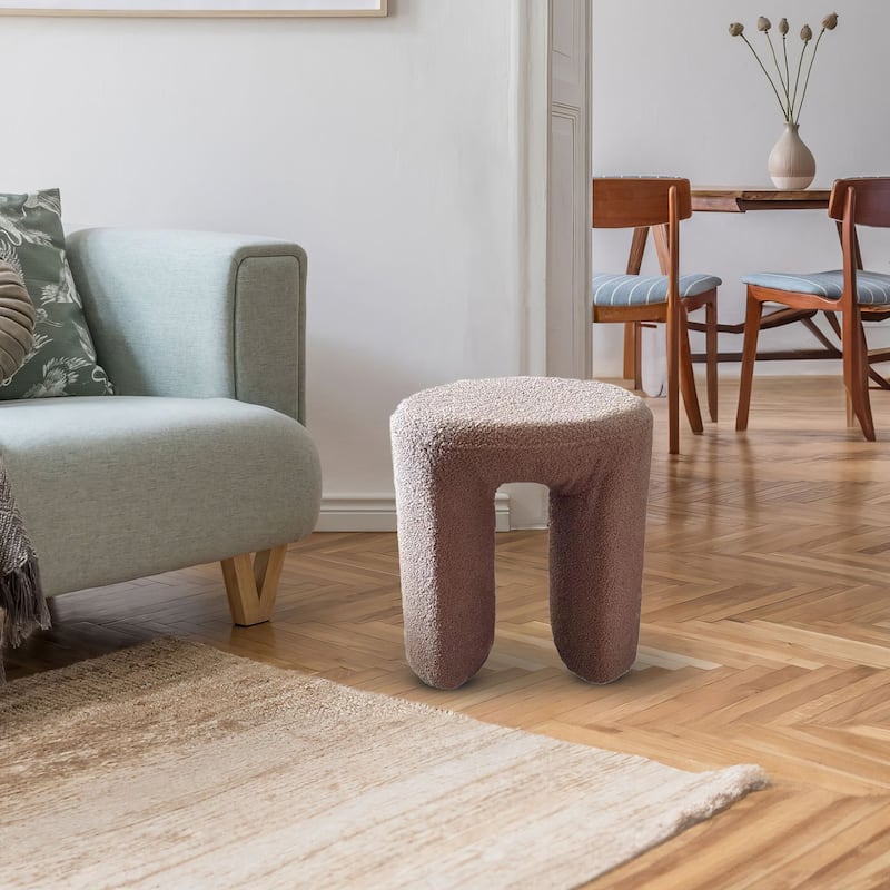 Plush Teddy Fabric Small Ottoman Foot Stool Vanity Stool for Bedroom