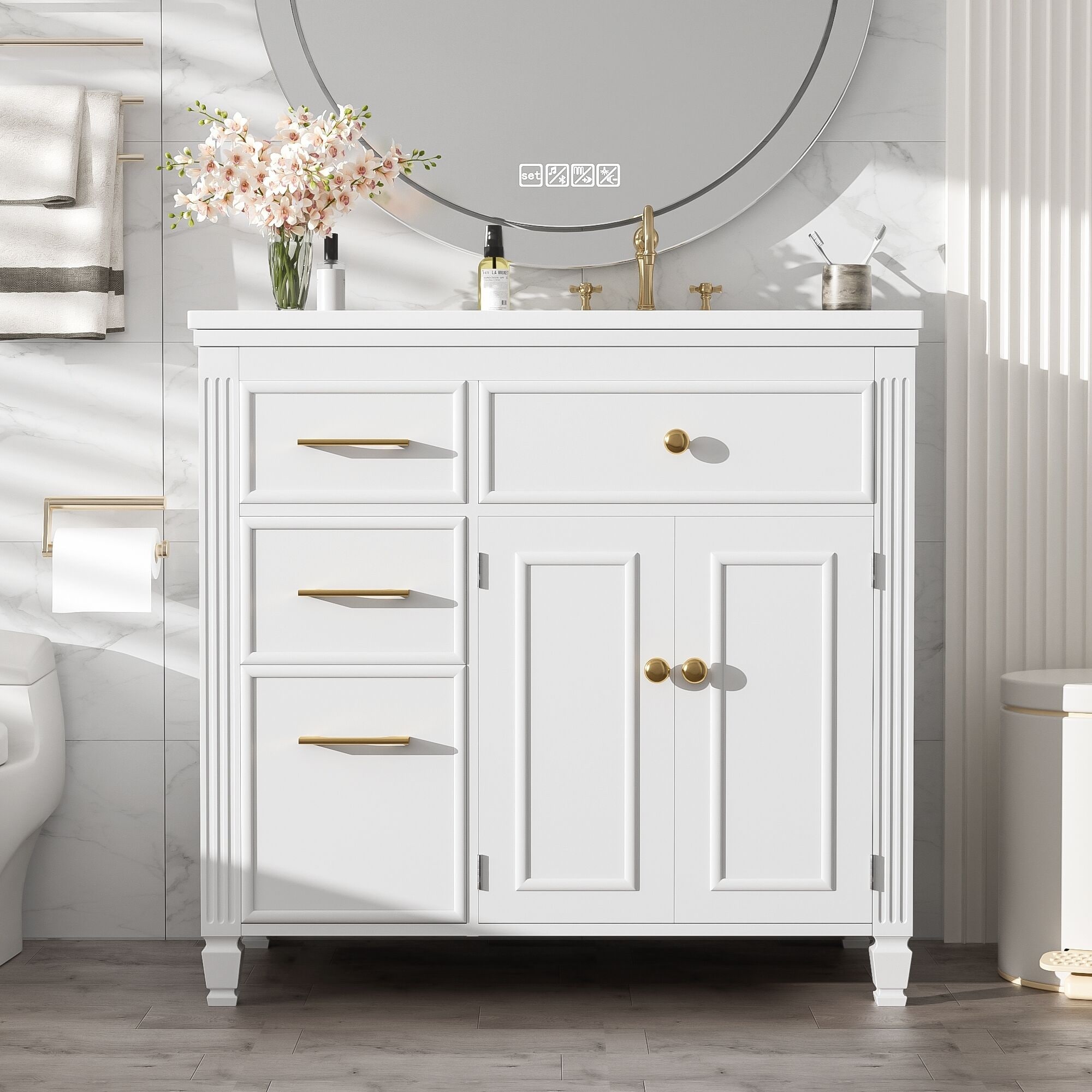 36 Inch Bathroom Vanity with Ceramic Sink and Efficient Storage