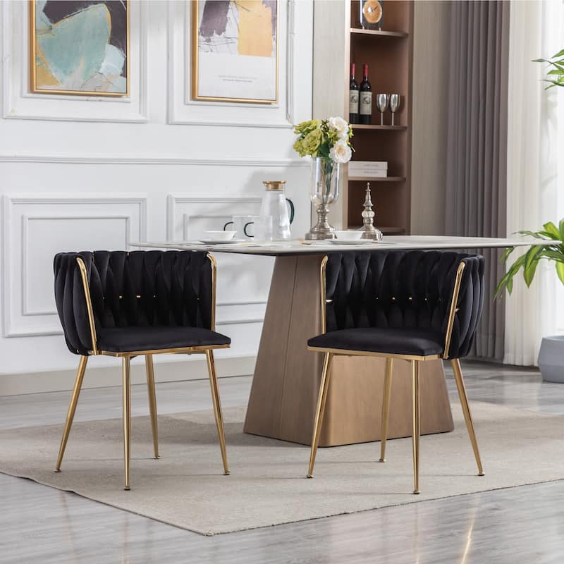 HOMEFUN Velvet Upholstered Tufted Side Dining Chair With Golden Legs（set of 2）