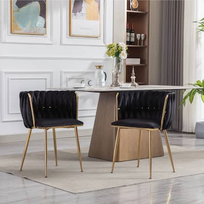 HOMEFUN Velvet Upholstered Tufted Side Dining Chair With Golden Legs（set of 2）
