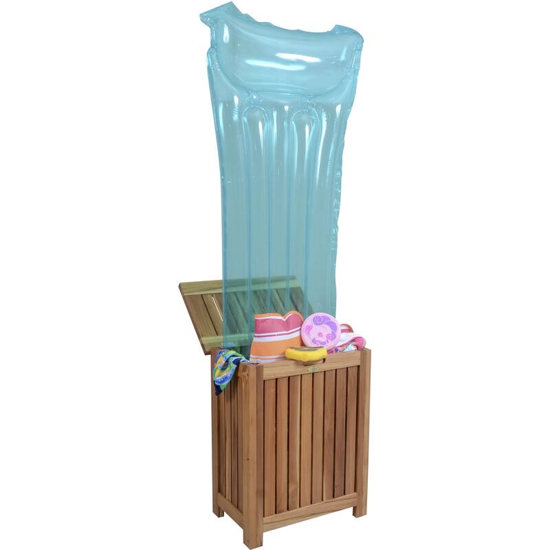 Contemporary Brown Wood Laundry Hamper with Removable Bag Durable Teak Slatted Design - 20" x 13" x 26