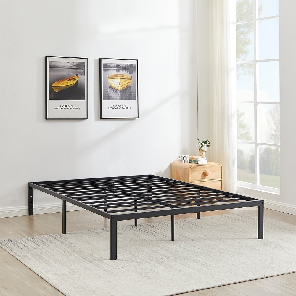 Black Metal Platform Bed Frame, 14.2-inch/16-inch/18-inch platform Bed Frame, 12 Options