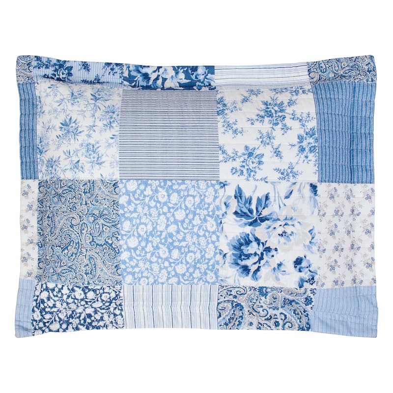 Laura Ashley Paisley Patchwork Cotton Reversible Blue Quilt Set