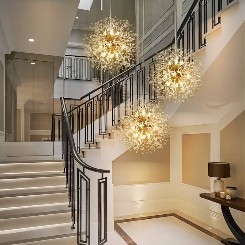 8/ 9-Light Modern Glam Sputnik Firework Pendant Sphere Starburst Chandelier with Crystal Beaded