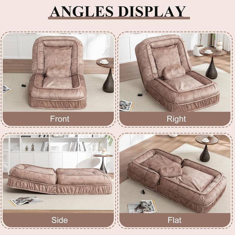 70" Adjustable Bean Bag Sofa Bed for Humans & Pets with Massage Pillow & 2 Soft Pillows , Velvet Waterproof Cover