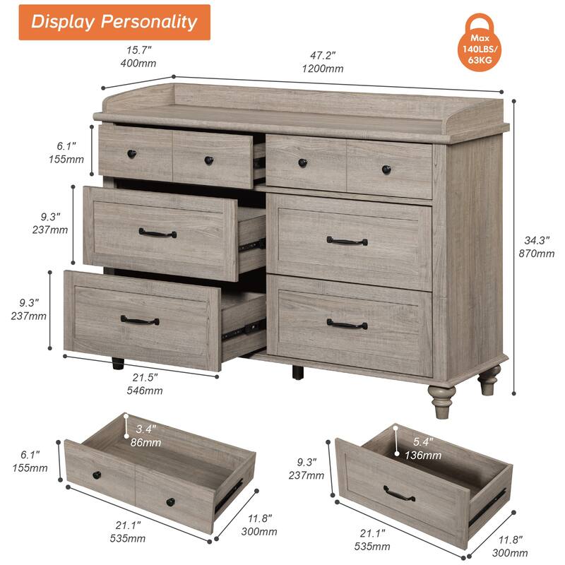 Mid Century Dresser with 5/6 Drawers, Wooden Kids Dresser for Bedroom
