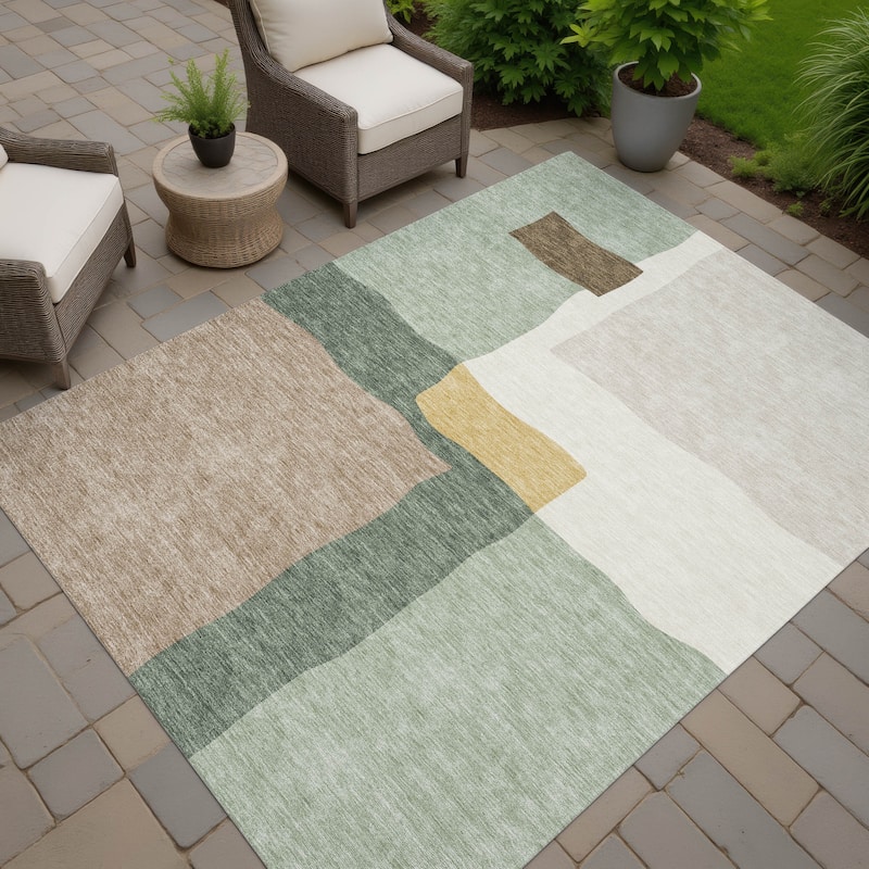 Machine Washable Indoor/ Outdoor Contemporary Blox Chantille Rug