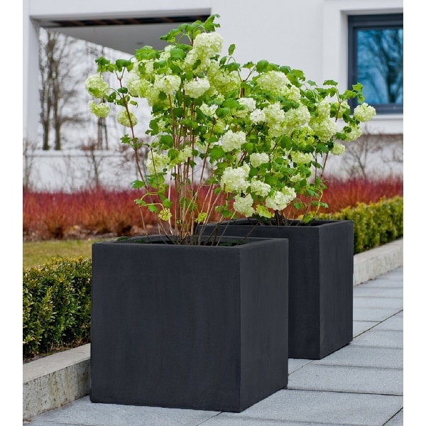 Natural Block Square Planter Pot Indoor Outdoor Fiberstone Planter