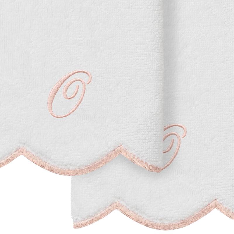 Authentic Hotel and Spa 100% Turkish Cotton Pink ADORNIA Scallop Personalized 2 Piece Fingertip Towel Set - 2 Fingertip Towels