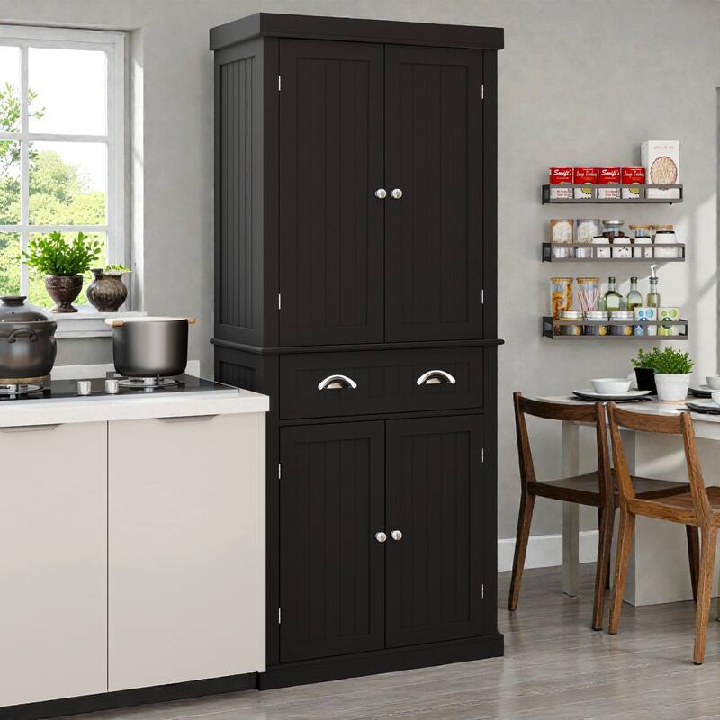 71 Inch Kitchen Pantry Storage Cabinet with 4 Doors and Drawer, Freestanding Cupboard with Adjustable Shelves