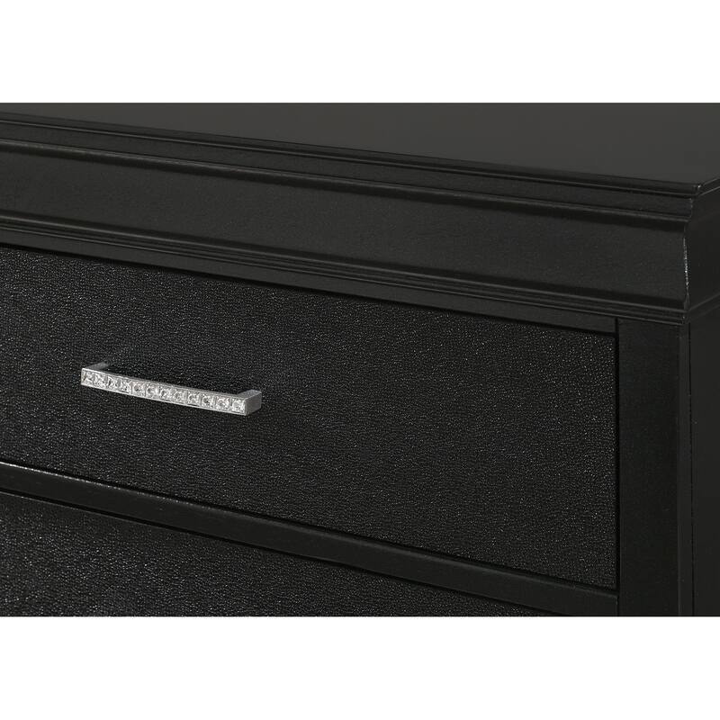 Black Faux Shagreen Nightstand with Crystal Pulls