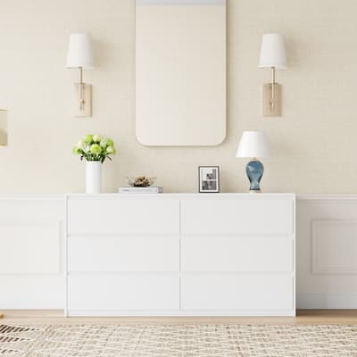 Timechee 6 Drawer 59'' W Chest&Dresser White/Dark Brown