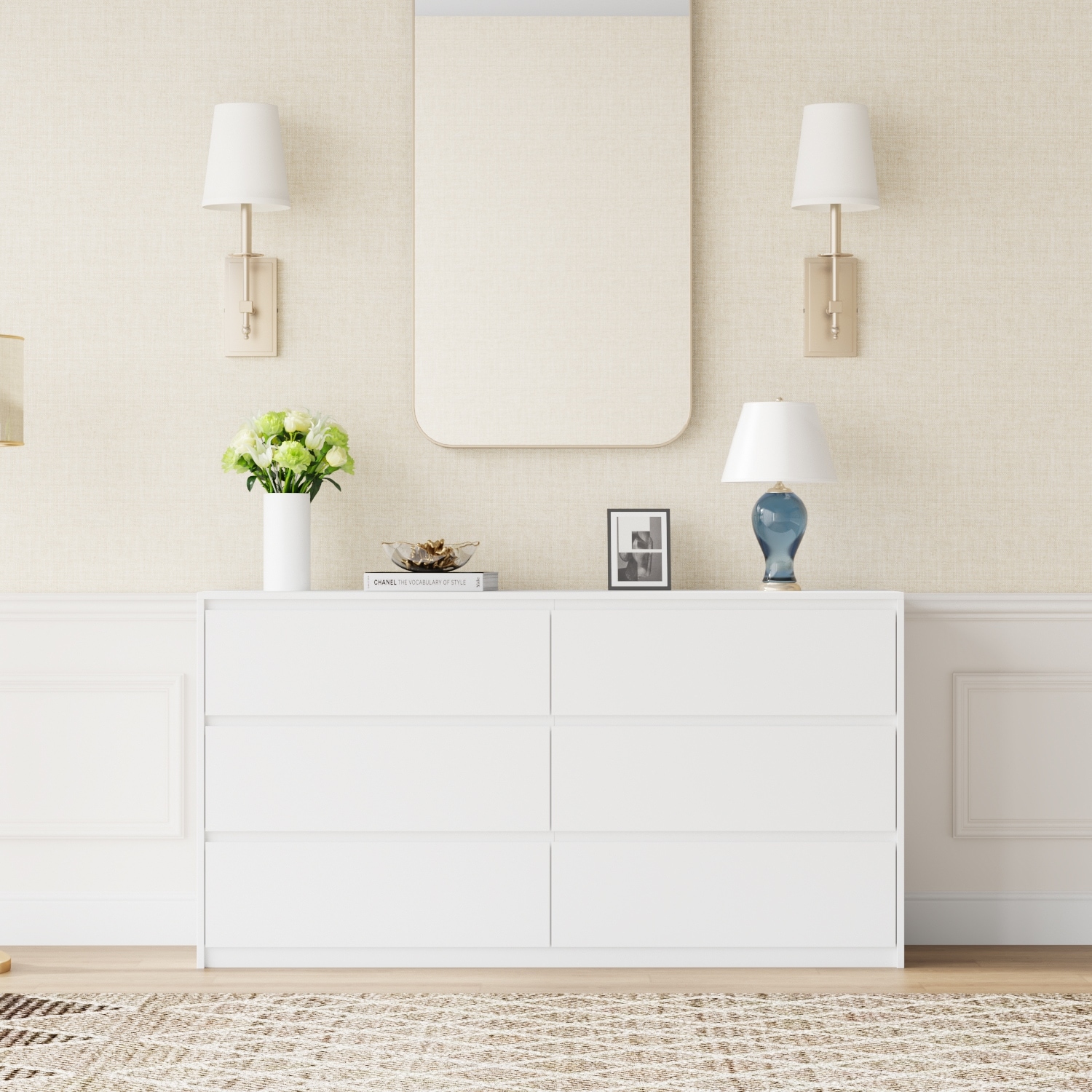 Timechee 6 Drawer 59'' W Chest&Dresser White/Dark Brown