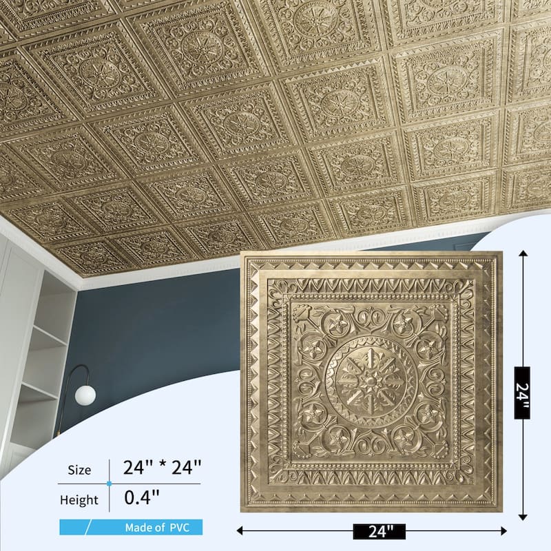 Art3d 2x2 ft. Drop Ceiling Tiles, Glue Up Ceiling Tiles,PVC Panels in Antique Gold