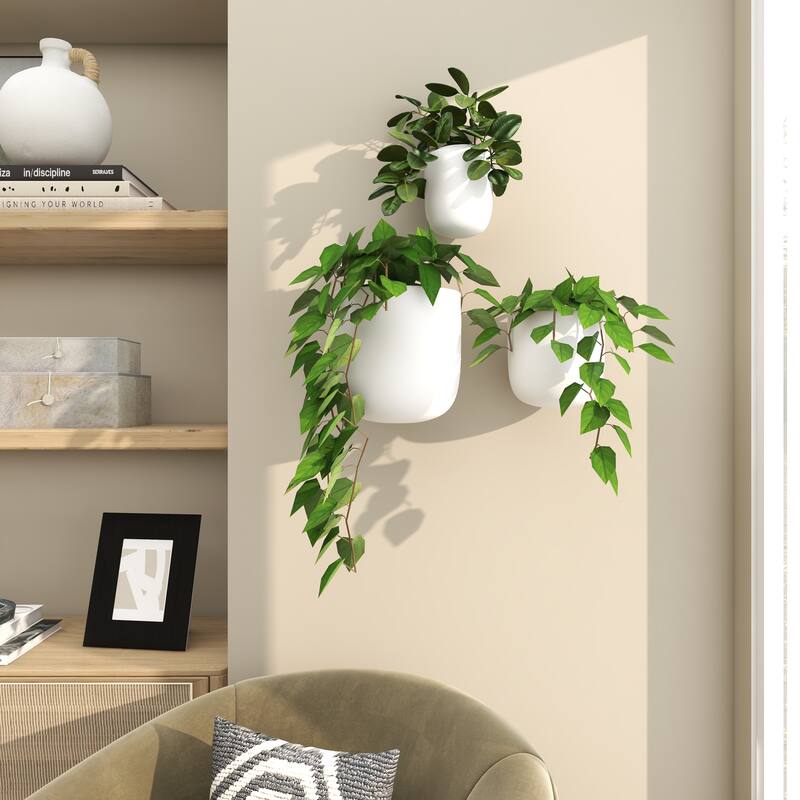 Gold, Black, Silver or White Metal Indoor Outdoor Floating Wall Planter (Set of 3) - S/3 9", 7", 6"H