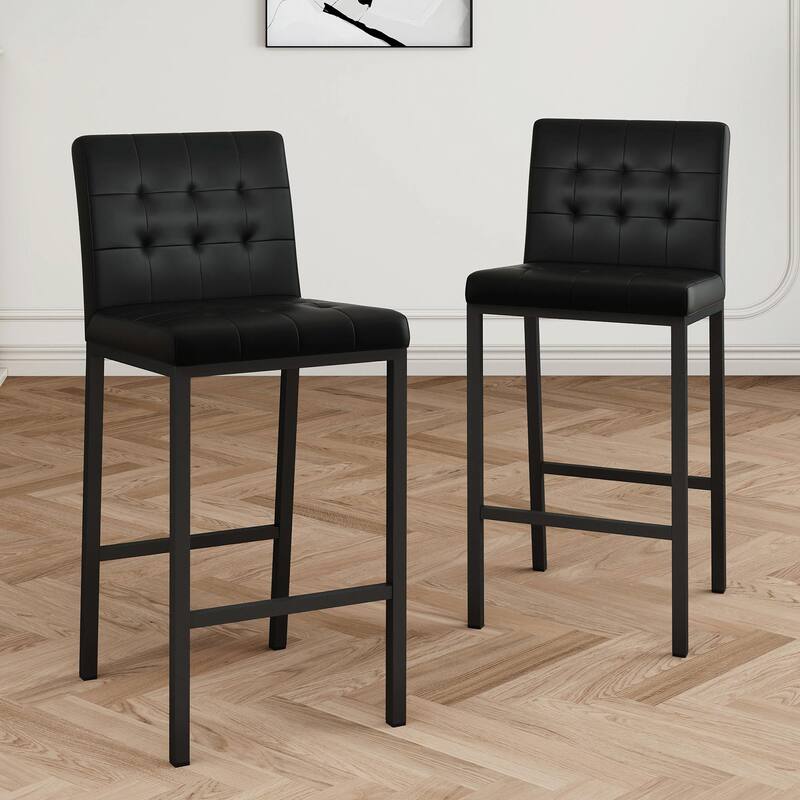 Modern High Stool with PU Seat and Metal Legs (Set of 2)