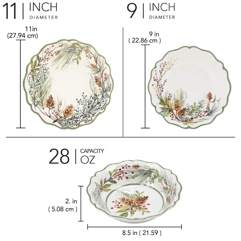 Certified International Winter Forest 16 Pc Dinnerware Set, Service for 4 - 11" Diameter x .25"