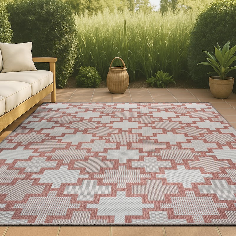 JONATHAN Y Lior Modern Geometric Tile Pattern Salmon/Cream Indoor/Outdoor Area Rug