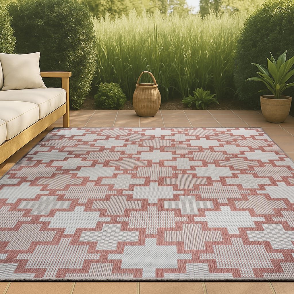 JONATHAN Y Lior Modern Geometric Tile Pattern Salmon/Cream Indoor/Outdoor Area Rug