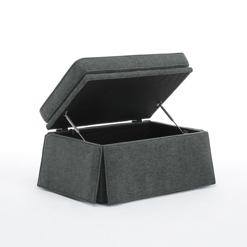 Skirted Swivel Accent Nailhead Barrel Chair With Storage Ottoman Set