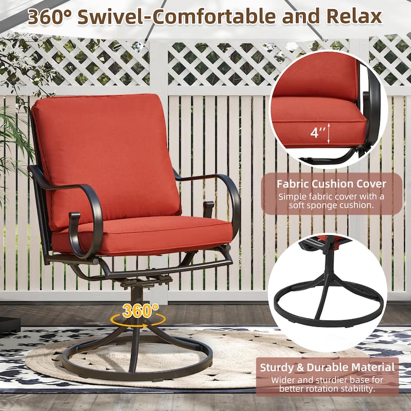 Outdoor Swivel Rocker Chairs Set of 2, Heavy-Duty 360° Swivel Patio Chairs with Cushions, All-Weather Steel Frame for Garden