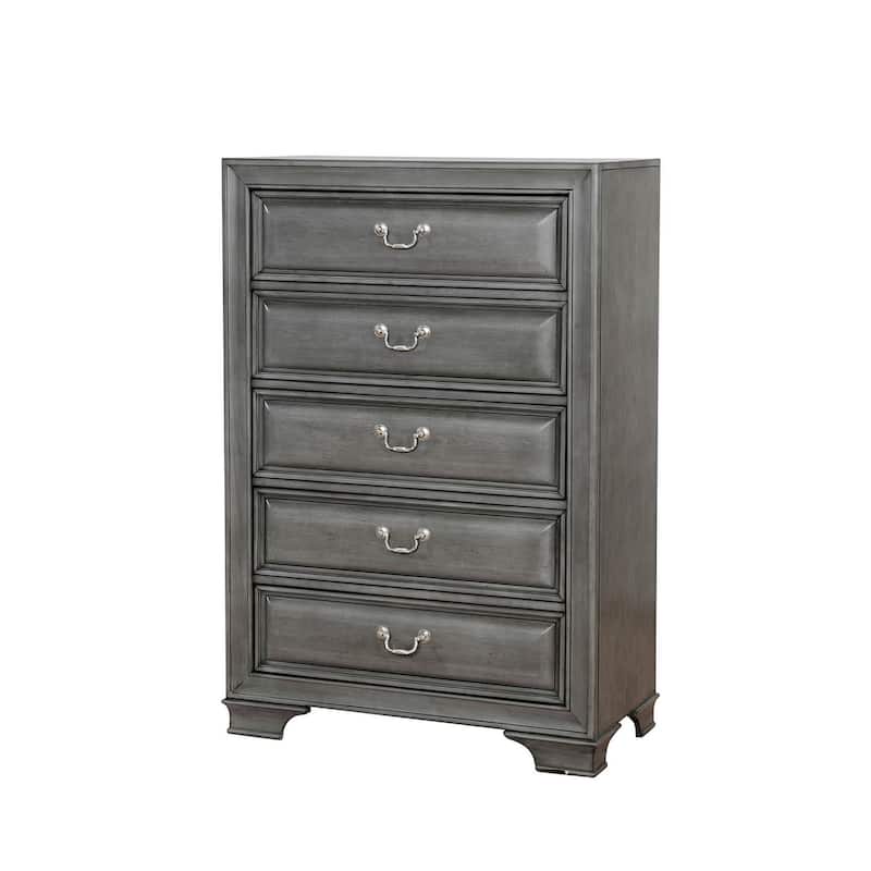 Transitional Wood Chest With 5 Drawers, Gray