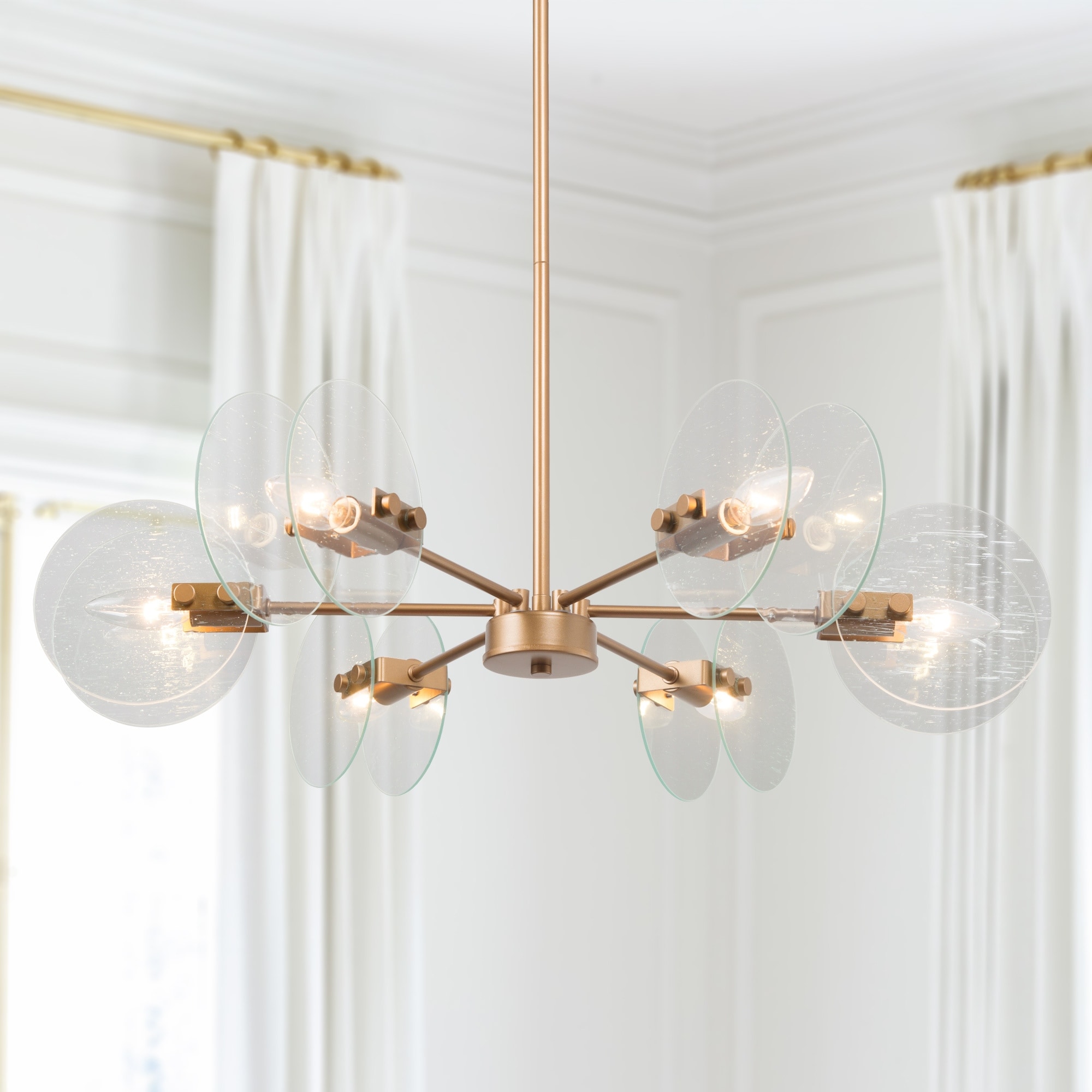 Velus Modern 6-light Gold Chandelier Hanging Ceiling Pendant Lights for Living Dining Room - D 28" * H 5.9"