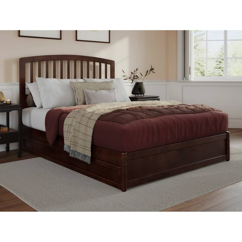 Lucia Platform Bed with Panel Footboard and Twin XL Trundle - Walnut - Queen