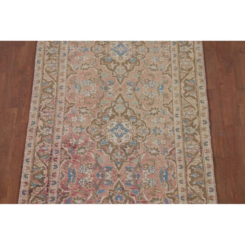 Kashan Persian Vintage Runner Rug Handmade Wool Carpet - 3'1"x 10'7"