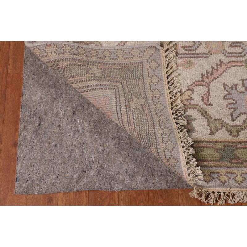All-Over Gray & Ivory Oushak Indian Area Rug Hand-Knotted Wool Carpet - 9'4" x 11'11"