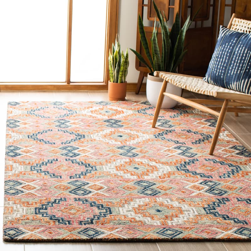 SAFAVIEH Handmade Aspen Perline Bohemian & Eclectic Tribal Wool - 11' x 15' - Orange/Fuchsia