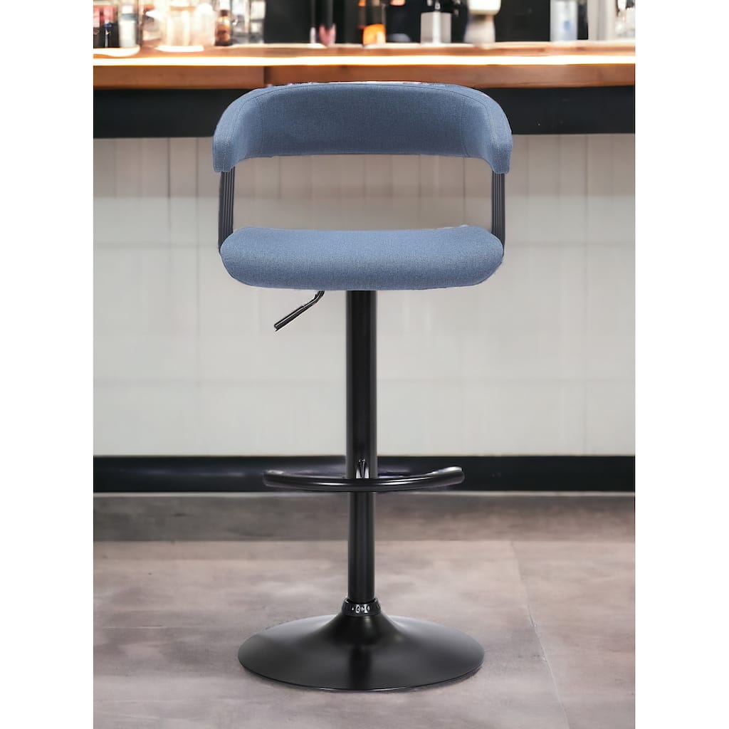 Blue and Black Fabric with Metal Swivel Adjustable Height Bar Chair
