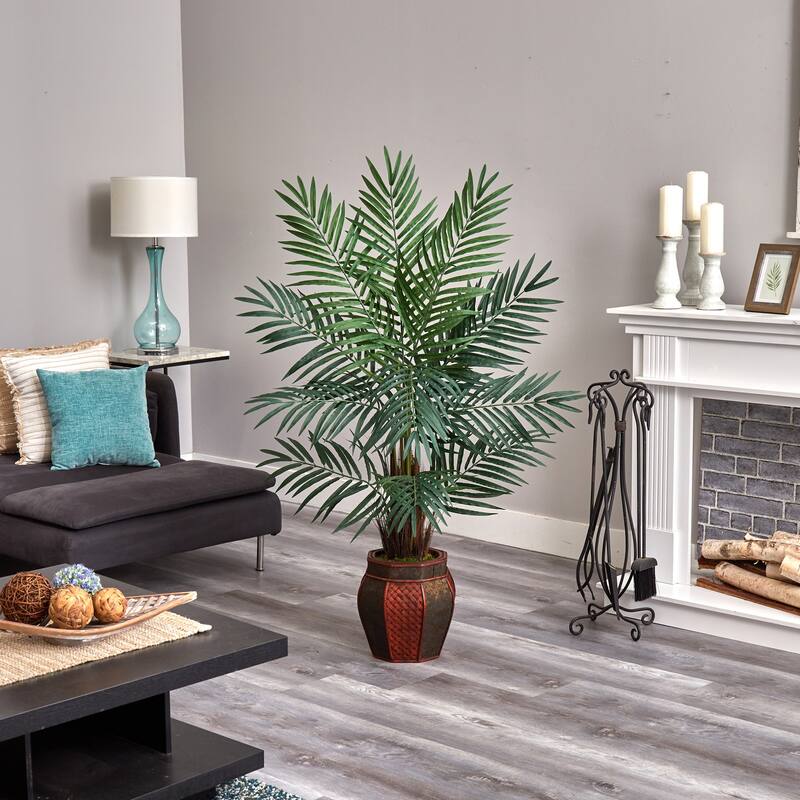 Artificial Palm Tree with Planter, 60" Realistic Green Fronds, Indoor Tropical Decor, Home Office Accent - 51-60 Inches