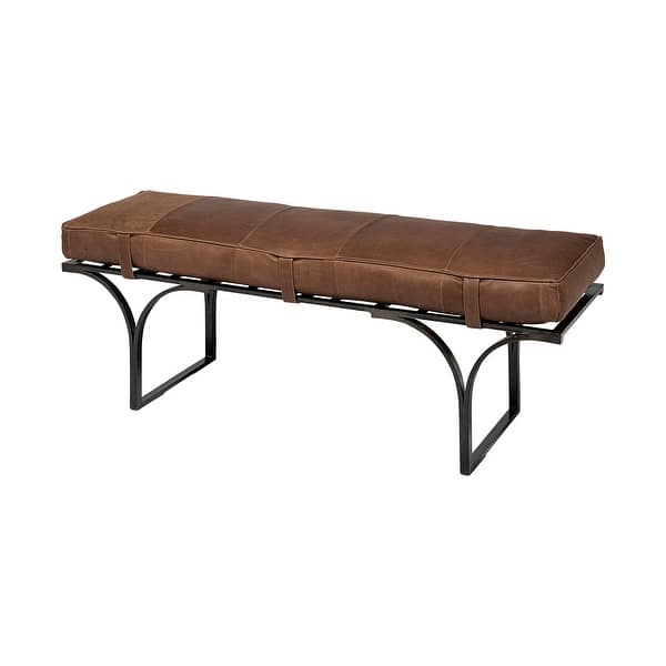 slide 2 of 22, Jessie 55L x 16W Brown Leather Seat W/Black Metal Base Accent Bench - 55.0L x 16.0W x 19.0H Brown