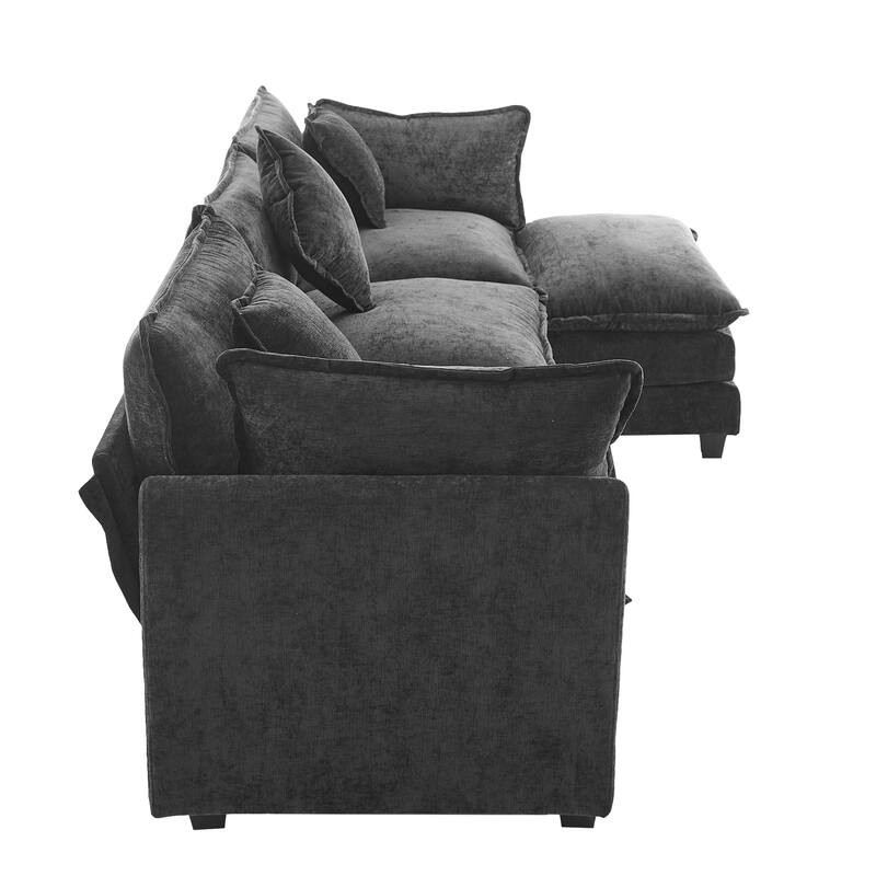 112.2" Modern L-Shaped 4-Seat Sectional Sofa with Removable Ottoman, 5 Plush Pillows, and Sturdy Construction
