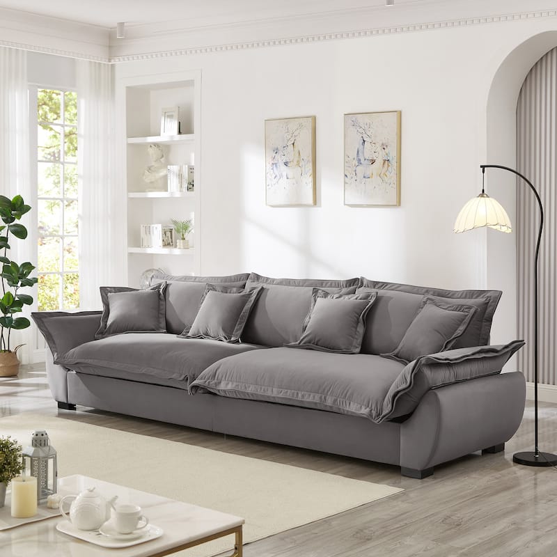 Modular Spacious Deep Seating Velvet Sofa with Storage, Removable Cushion Covers, Pillow Top Arms, Solid Wood Frame and Pillows