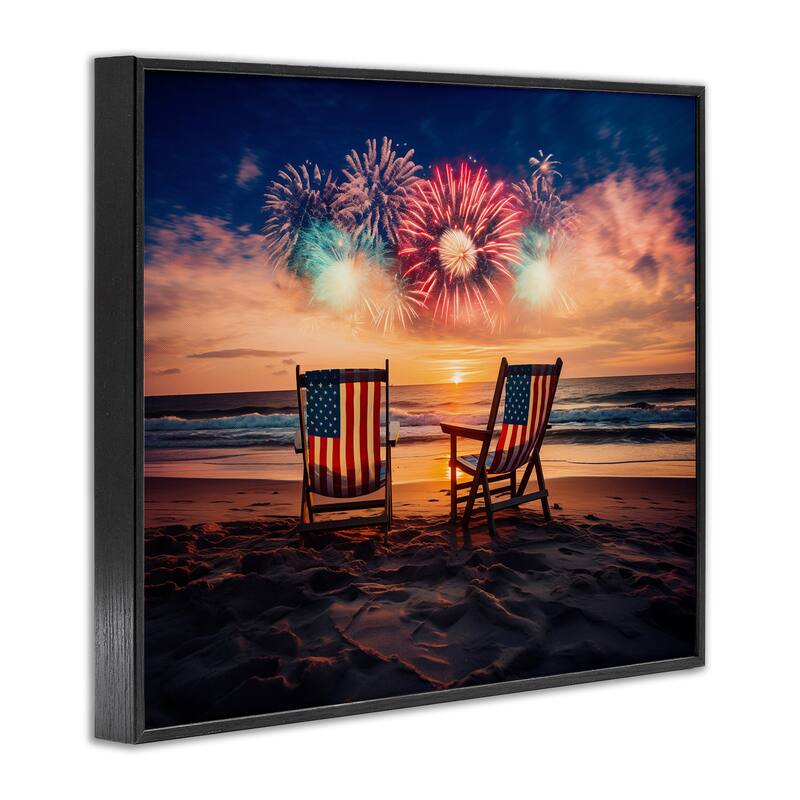 Stupell Summer Fireworks at Beach Framed Giclee Art Design By Arlington Prints