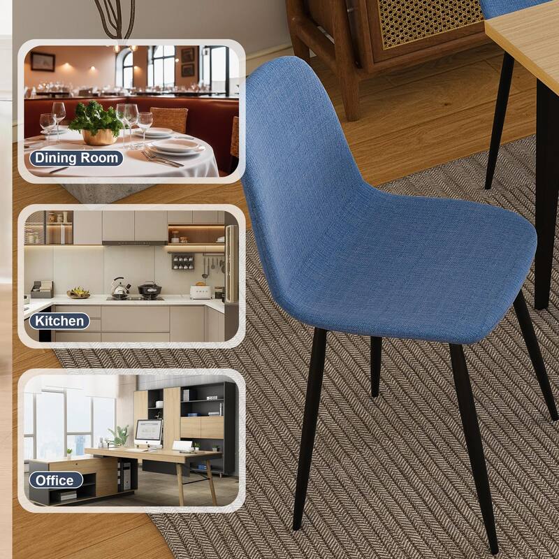 Modern Fabric Dining Chair Set of 4, Armless Side Chair with Iron Legs