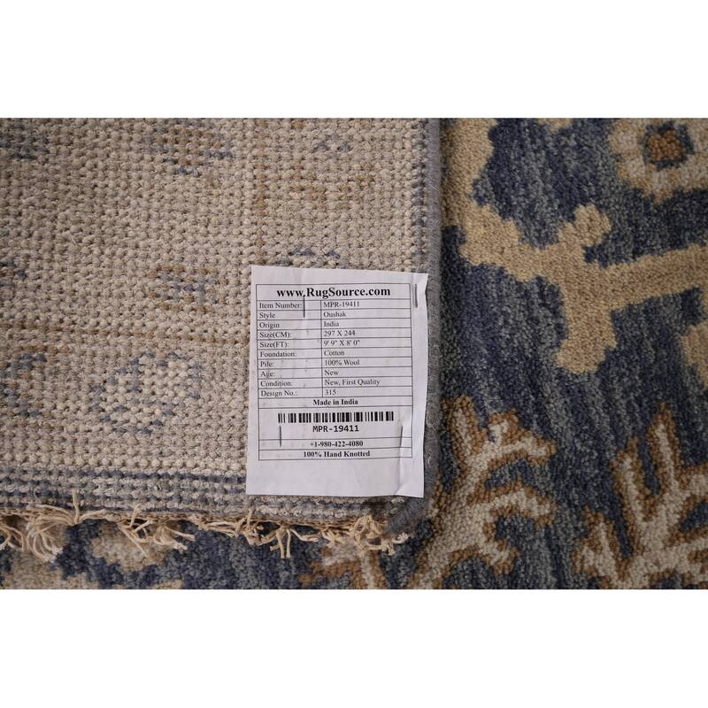 Blue Oushak Indian Area Rug Hand-Knotted Wool Carpet - 8'0"x 9'9"