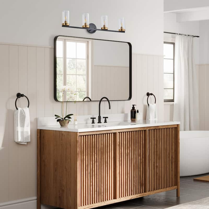 Black 4-Light Clear Cylinder Glass Design Bathroom Vanity Light Over Mirror - Bed Bath & Beyond ...