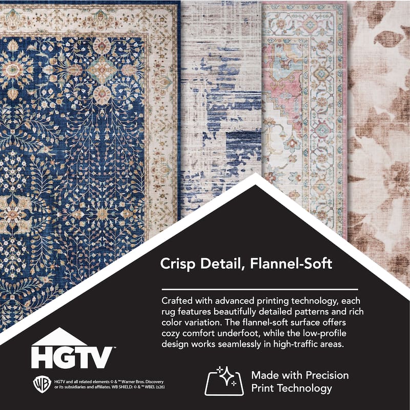 Everyday Chic by HGTV Soft Flannel Zero Pile Printed Non-Slip Machine Washable Indoor Area Rug