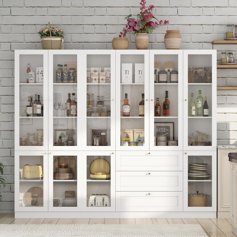 Modular Kitchen Utility Buffet,Large Cupboard Pantry Display Case - 94.5"W x 15.7"D