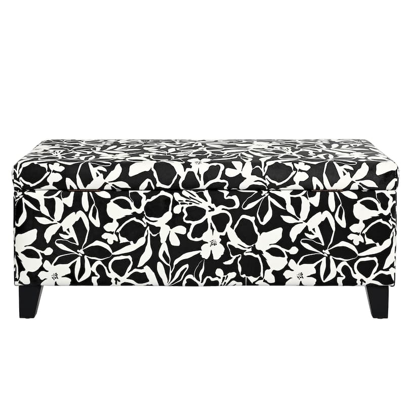 Storage Ottoman with Floral Patterned Fabric and Soft-Close Hinges, Multi-Functional Footrest & Seat
