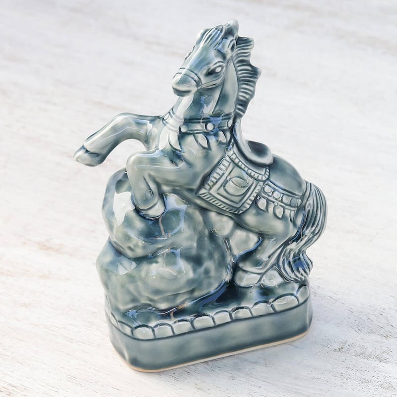 Novica Handmade Lucky Horse Ceramic Sculpture