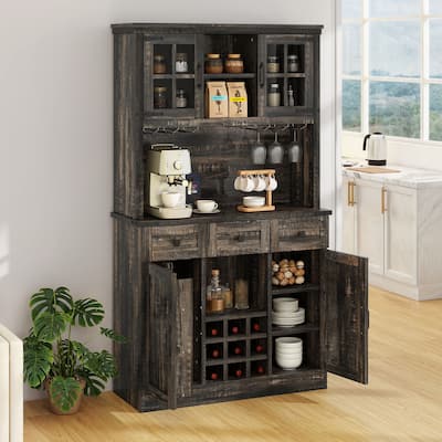 72" Pantry Buffet with Hutch Freestanding Kitchen Storage Cabinet